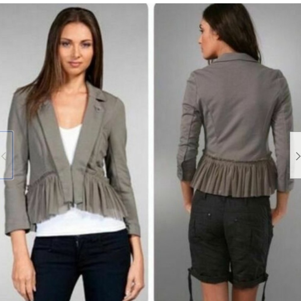 Free People Career Casual Charcoal Ruffled Long Sleeves Jacket Sz 4 NWT On Sale!